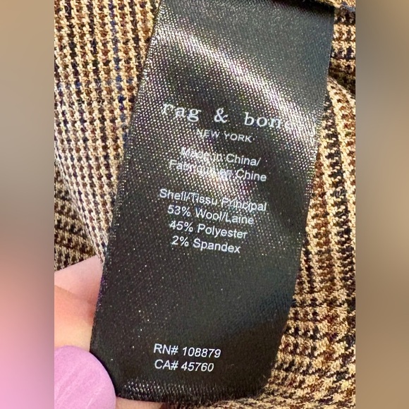 NWT Rag & Bone Rebecca Plaid Wool Pants, Brown/Beige, Straight Leg, Size 4 - Picture 14 of 14